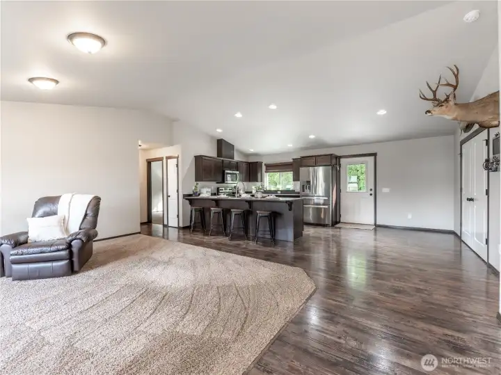 Great room open to the kitchen/dining
