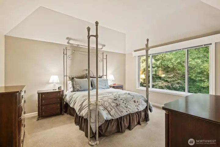 Primary suite with vaulted ceilings