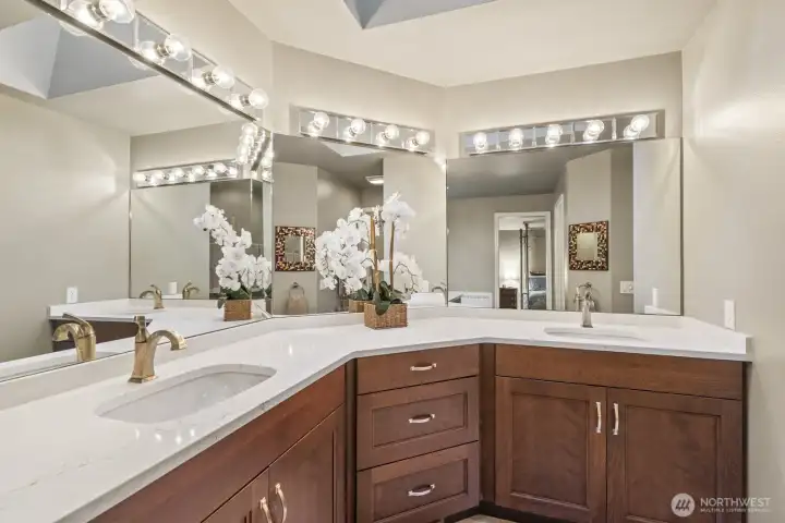 Newer dual vanity with quartz counters