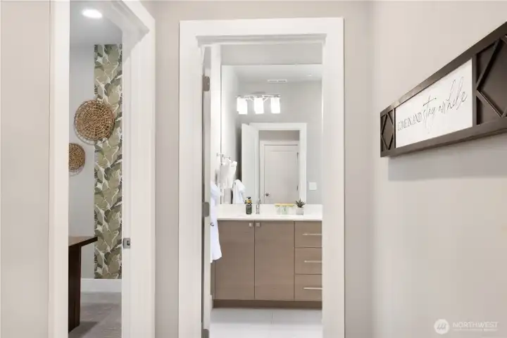 Hallway to office (5th bedroom) and 3/4 bath