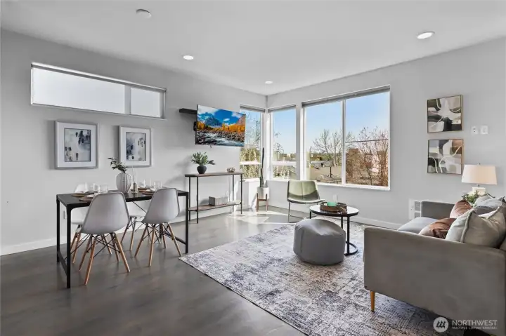 Dining area adjacent to kitchen and living space