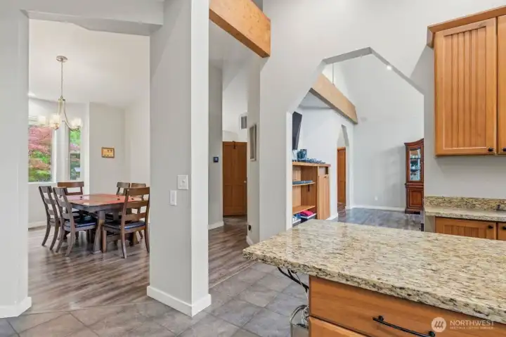 Kitchen opens up to the dining room, loft, panrty and entry