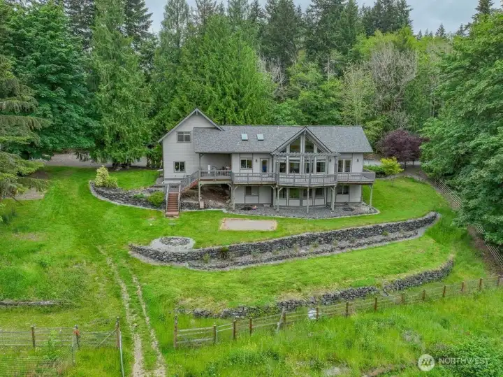 Drone shot of the back of the house