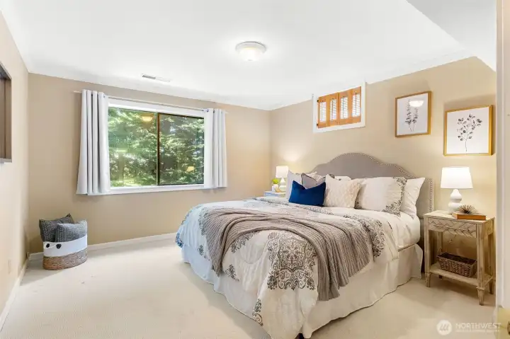 Lower level bedroom is light and bright