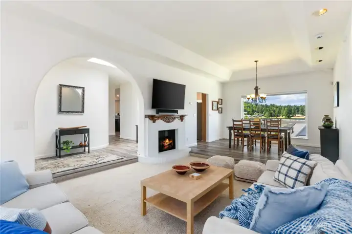 Looking from living room back towards the entry and dining room,