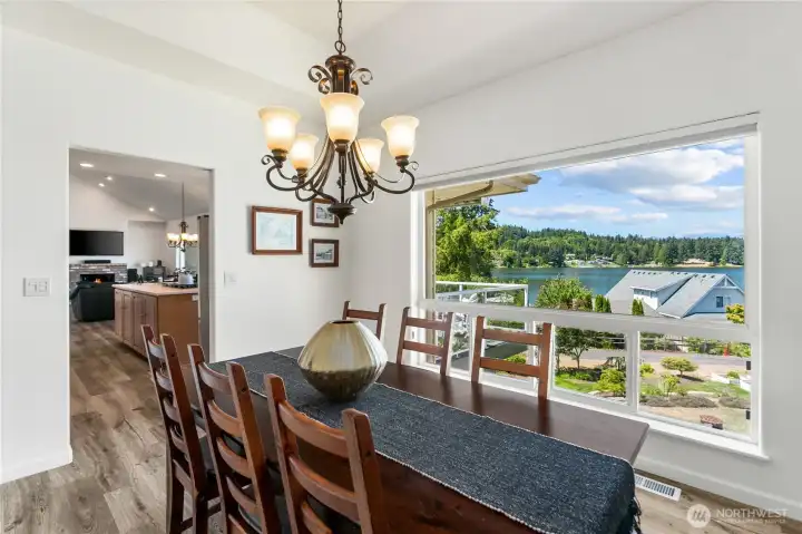 Dining room that looks out to the beautiful views of Kitsap Lake & Mountains.