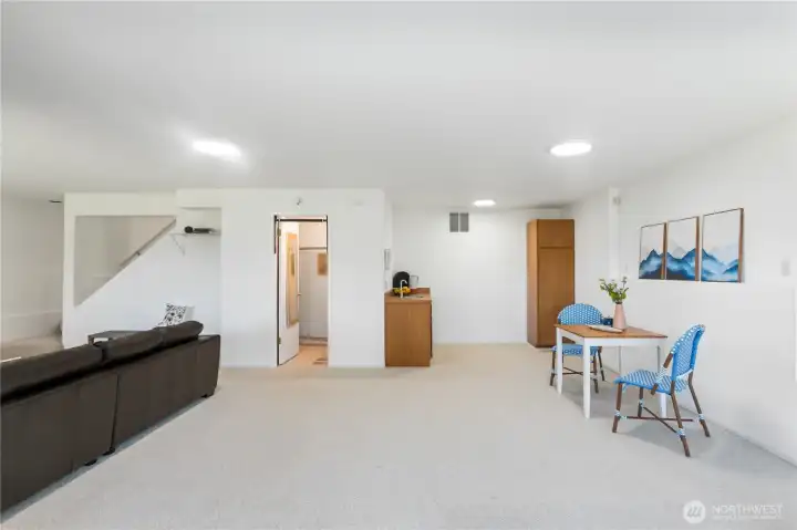 Basement Studio with bath with shower, Cabinet with sink and storage, separate entrance.  Perfect for multigenerational living.