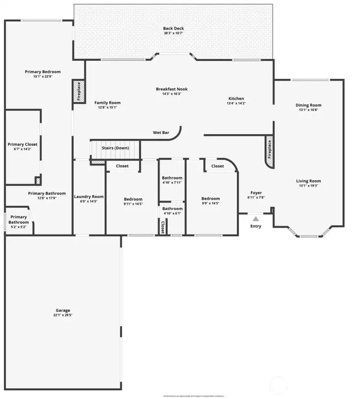 Floor plan main floor primary suite and 2 additional bedrooms.