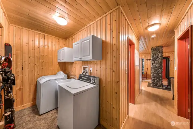 Utility room with washer and dryer. Thoughtfully designed for drying and storing your outdoor gear.