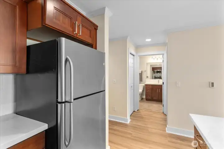 Looking from Kitchen toward bathroom.