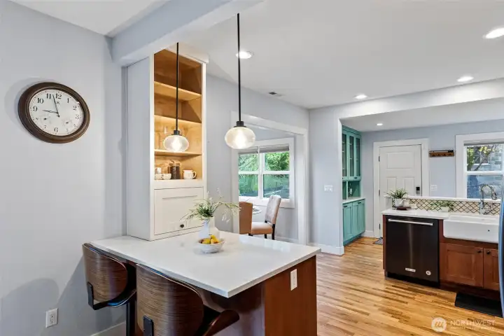 Bar seating overlooking the kitchen