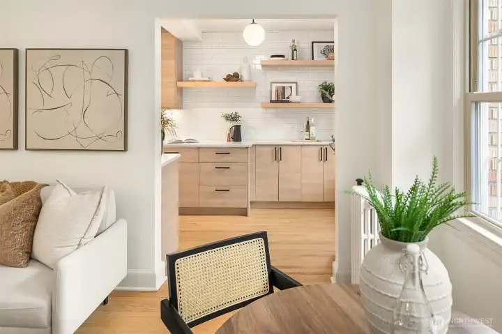 Peek into kitchen from dining/living room.