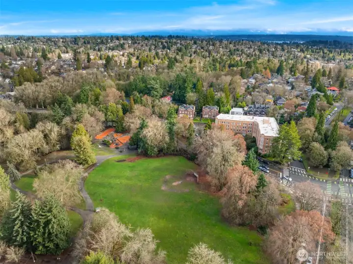 Cowen Park across from the entrance.