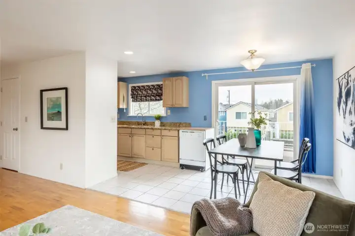 Dining area off the kitchen, with access to entertainment sized deck.
