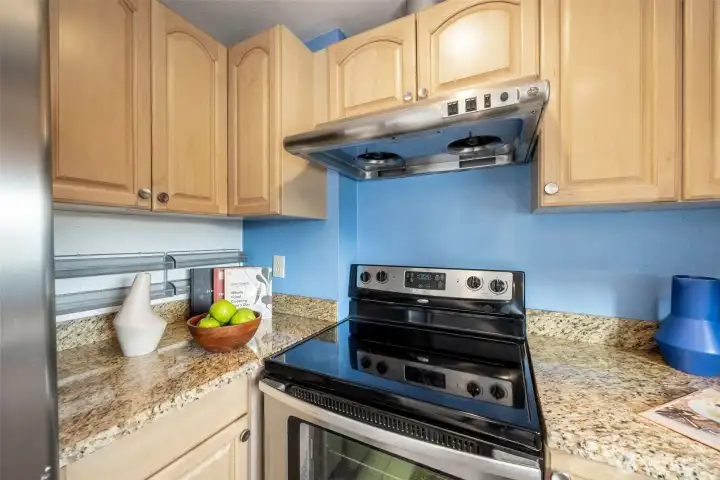 Ample counter space on both sides of the range.