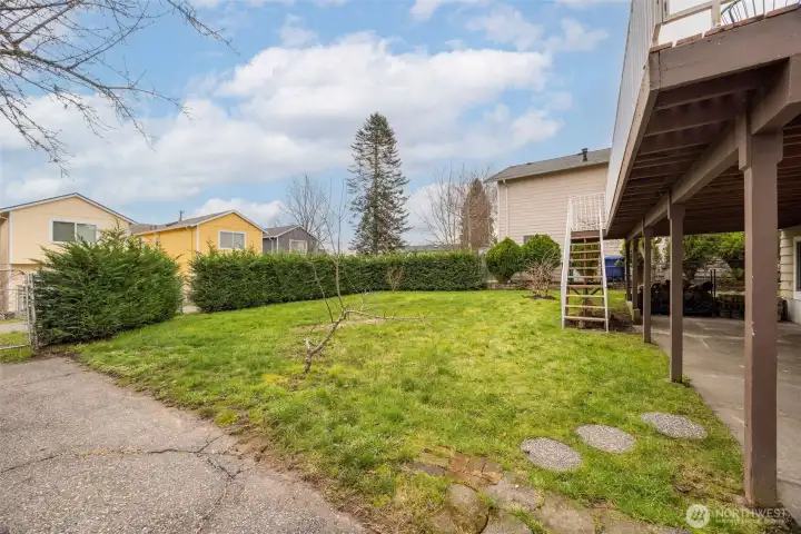 Fully fenced yard for play and gardening.
