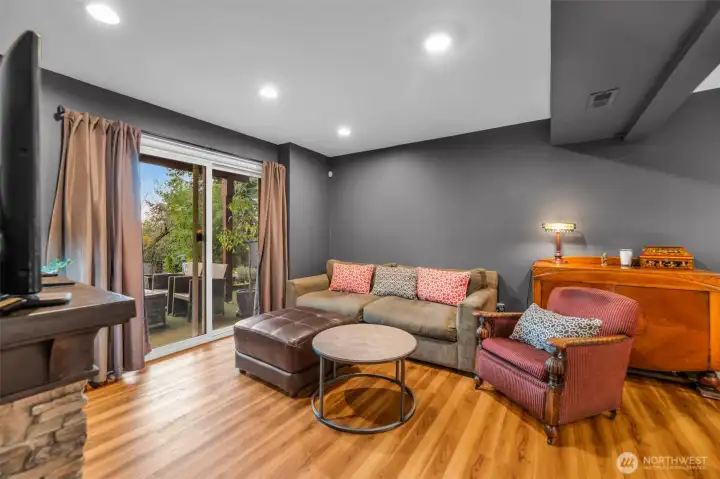 Access the family room to the fenced back yard.