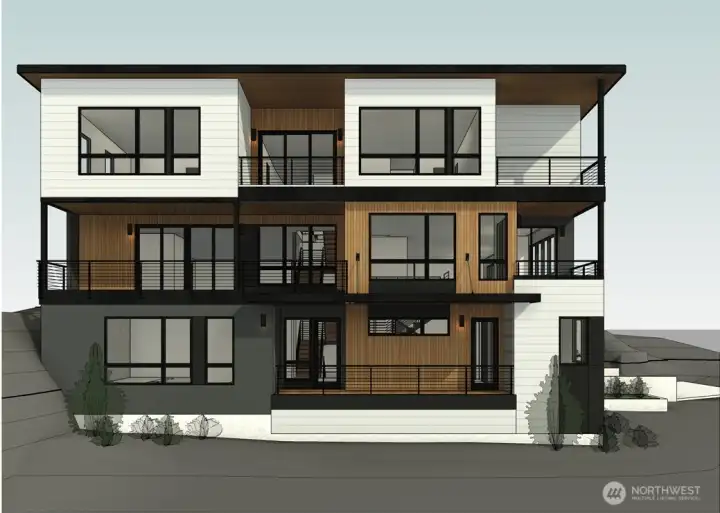 Lake Street elevation with lake view.