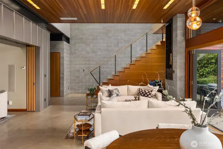 Main house living room looking to the staircase