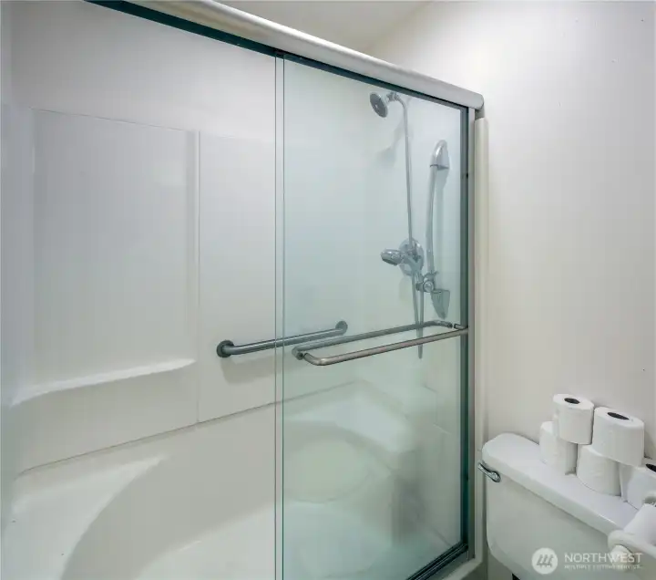 3l/4 bath off laundry room with extra large shower. 3l/4 bath off laundry room with extra large shower.