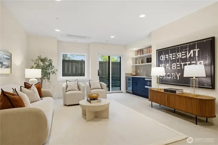 Spacious rec room with kitchenette for added flexibility