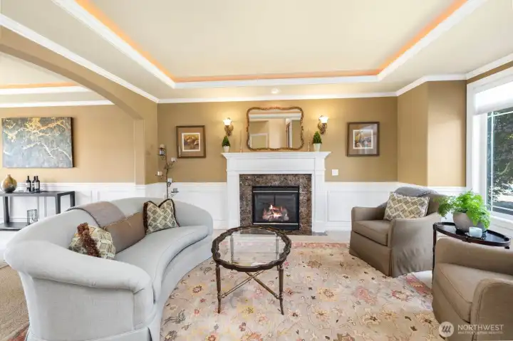 Natural light exudes from the large windows.