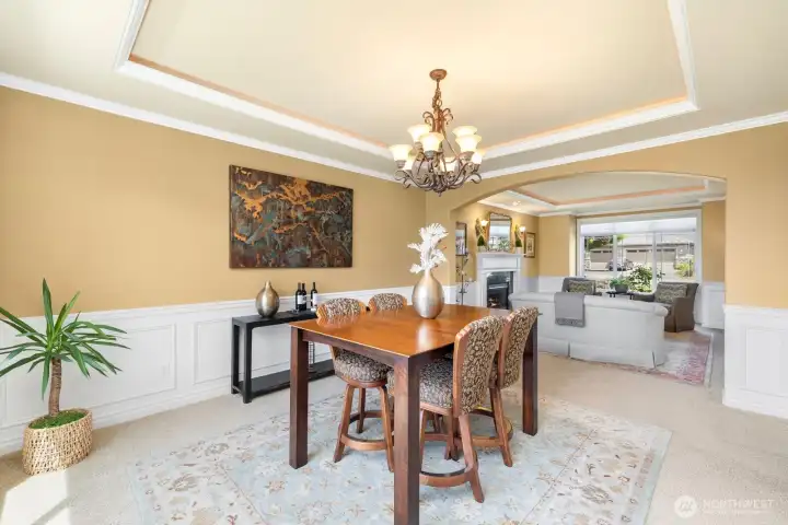 Dining room off kitchen with stunning architecture.