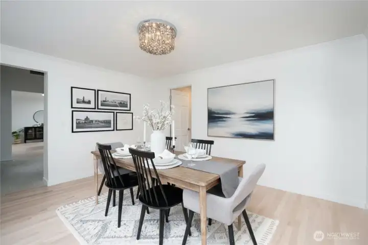 The dining room just off the kitchen and front door