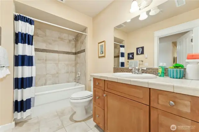 Large bathroom with warm radiant floors.