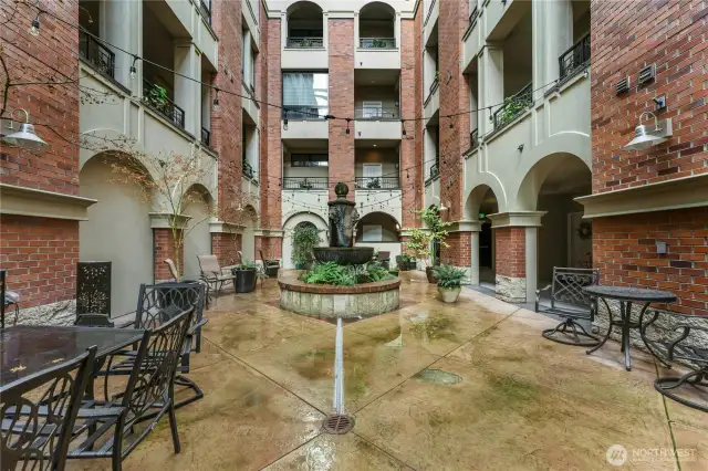 This serene courtyard is located inside the building on the 4th floor. Where condo owners enjoy casual gatherings and 4 Summer Concerts.