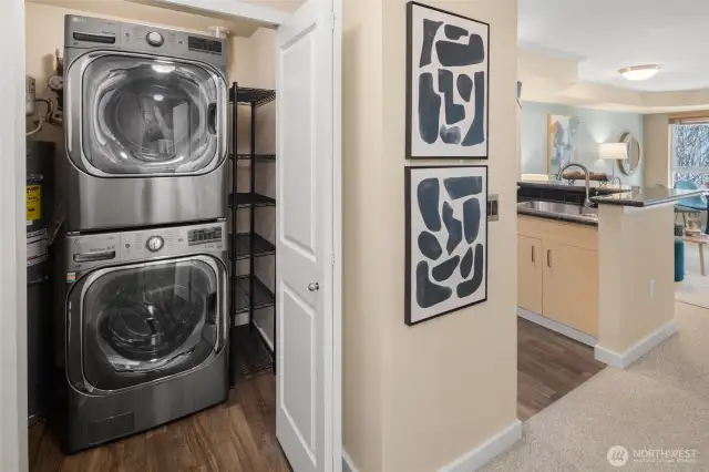 Full-size washer and dryer? Check. Bonus storage shelving? Check. Plus a new water heater installed just this last September, 2024.