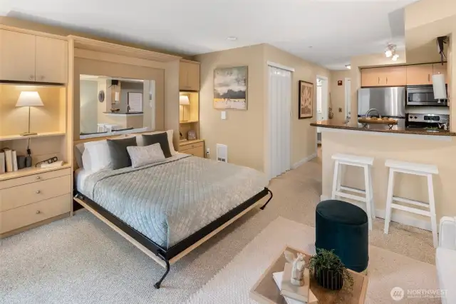 Yes, that's a real bed—tucked seamlessly into custom built-ins for the ultimate blend of comfort and smart design.