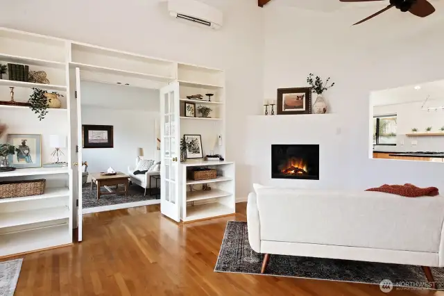 New ductless mini-splits for heat & a/c.  A new (propane) fireplace insert with a wall remodel (previously a river rock fireplace). Opening in the wall connects your Family Room to your Kitchen.