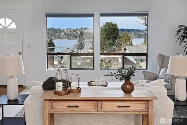 View from the living room with the main front door on the left edge of this photo. Dining room to your back.