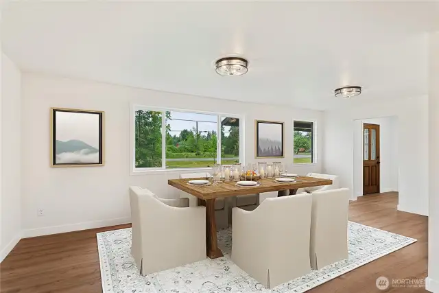 Virtually Staged dining room big enough for a large farmhouse table