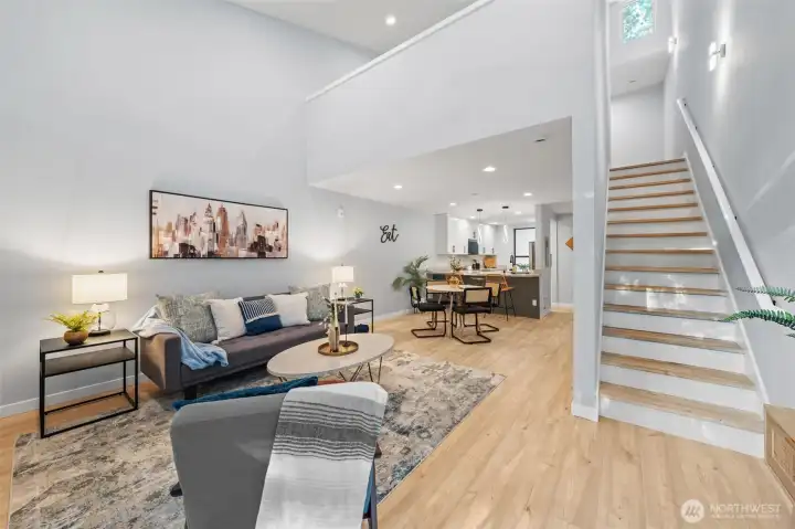 Head up the stairs to the loft bedroom or main bedroom