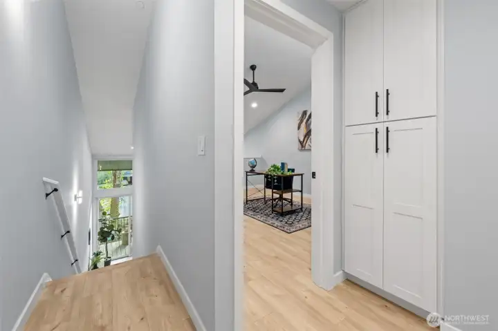 Top of stairs showing loft bedroom