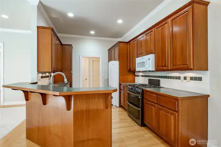 Kitchen with beautiful Cherry cabinets.