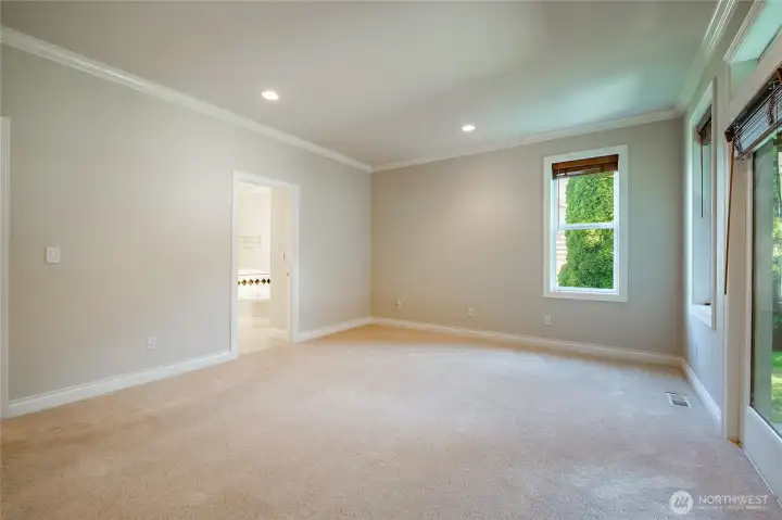 Large Primary Bedroom with a door to the covered patio. En-suite and walk-in closet