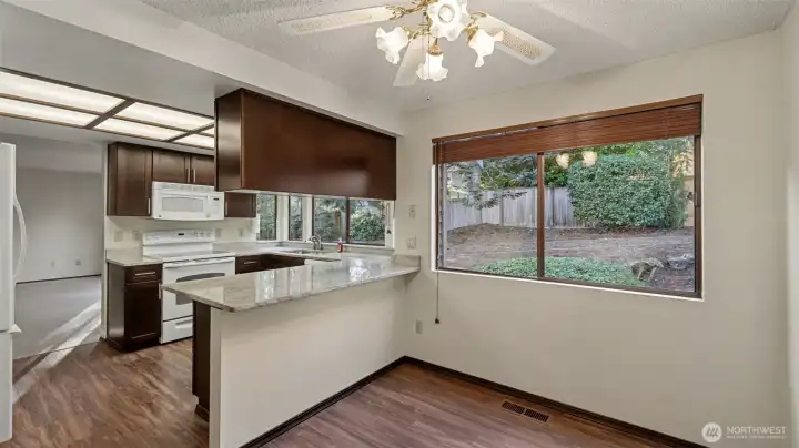 A sunny corner for morning coffee and casual meals.