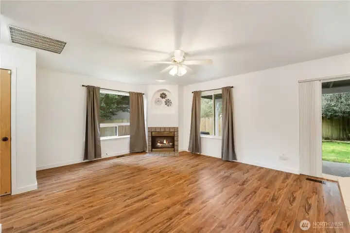 Family room at back of home ready to decorate