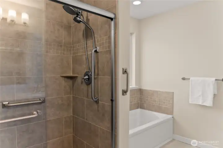 Roomy tiled shower in the master bath.