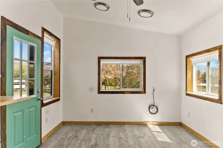 A 12 x 16 heated building works as an office, studio, or retreat.