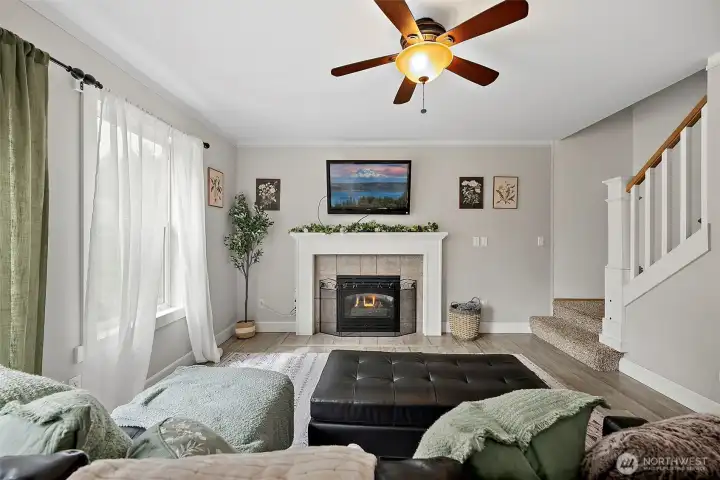 Cozy gas fireplace will set the vibe during Fall and Winter months!