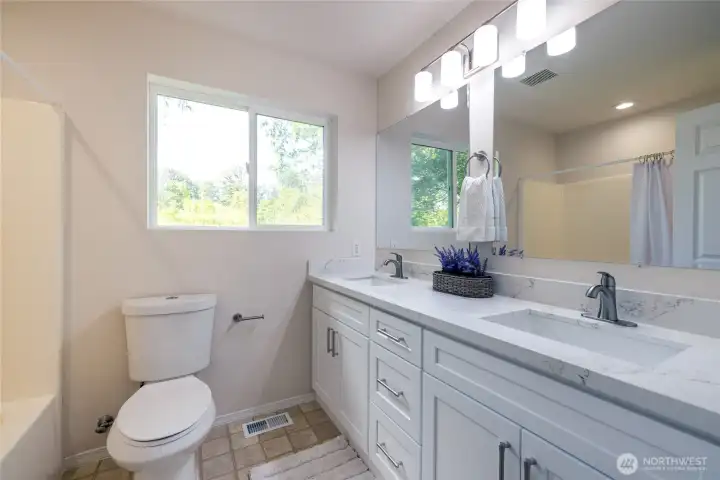 Spacious full second bathroom upstairs, light and bright