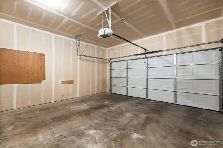 2-car garage interior — notice the extra height in the ceiling that adds great overhead storage potential
