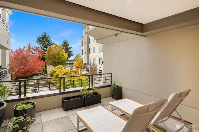 With a gorgeous view of the gated courtyard, the south-facing deck is partially covered and larger than most of the other Brezza decks for comparably-sized units.