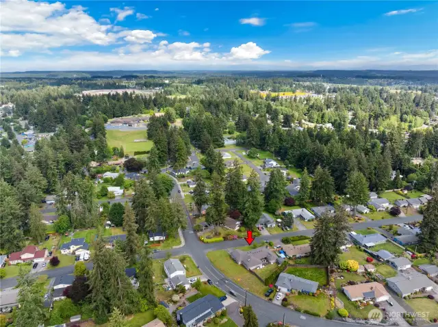 Aerial of 1/3 acre home in a great neighborhood