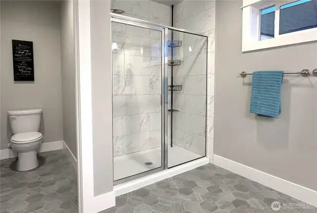 Primary bathroom walk-in shower and water closet
