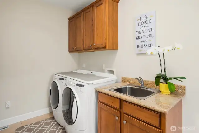 Main floor laundry room with access door to the back yard